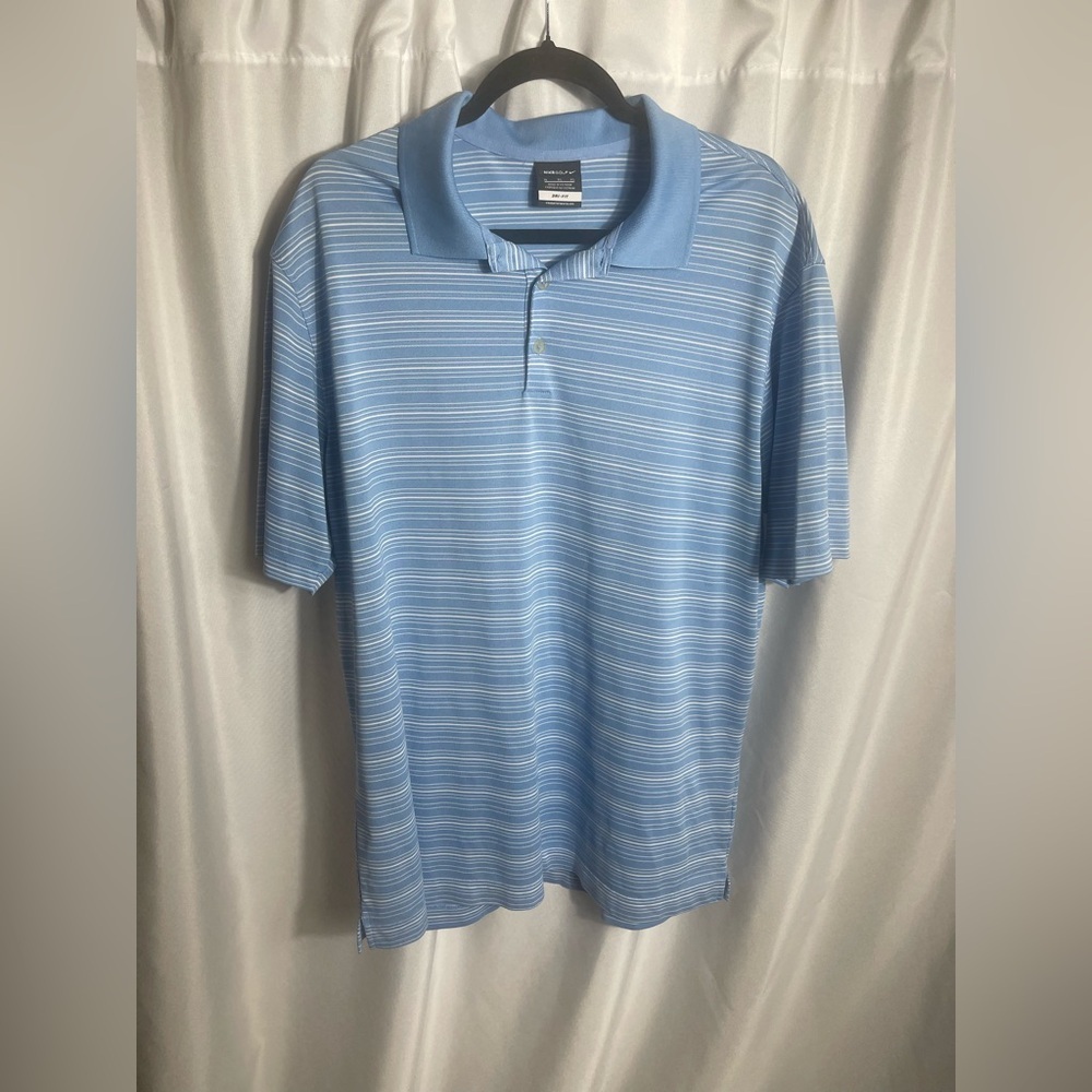Nike Golf Dri-Fit Men's Size XL Blue Striped Polo Shirt Spread Collar Pullover